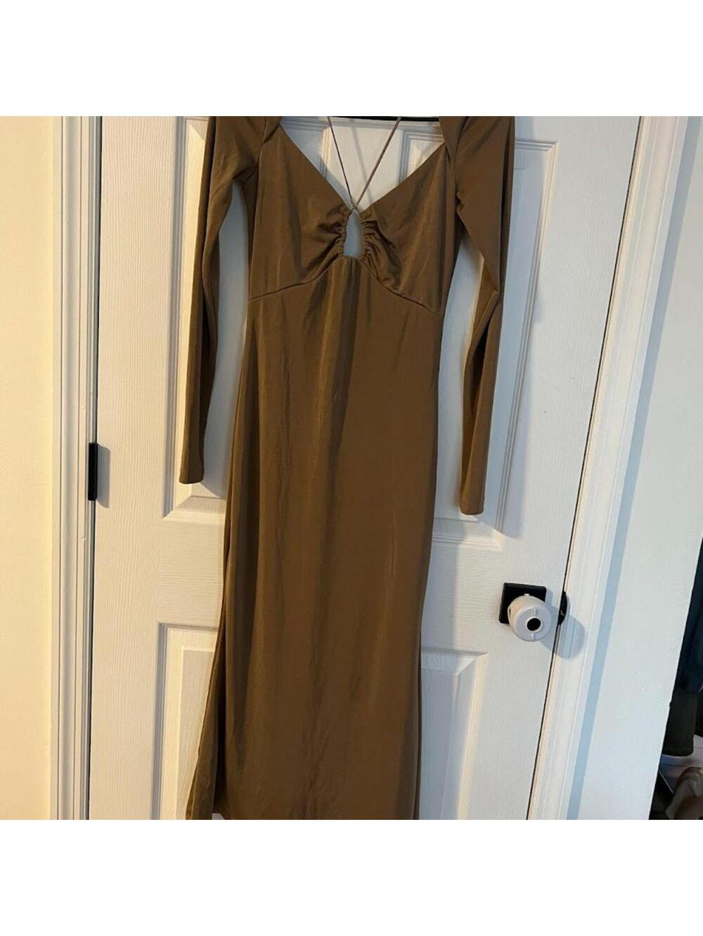 Jason Wu Engracia Open Back Cutout Midi Dress Khaki Brown XS